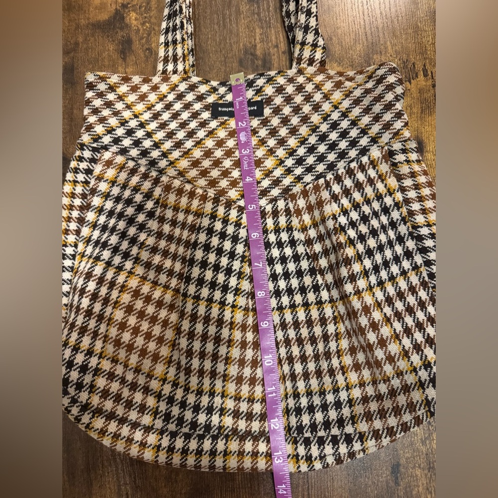 Francois Beauregard Brown Black Houndstooth Tote Handbag Boho Designer Small - Picture 12 of 16